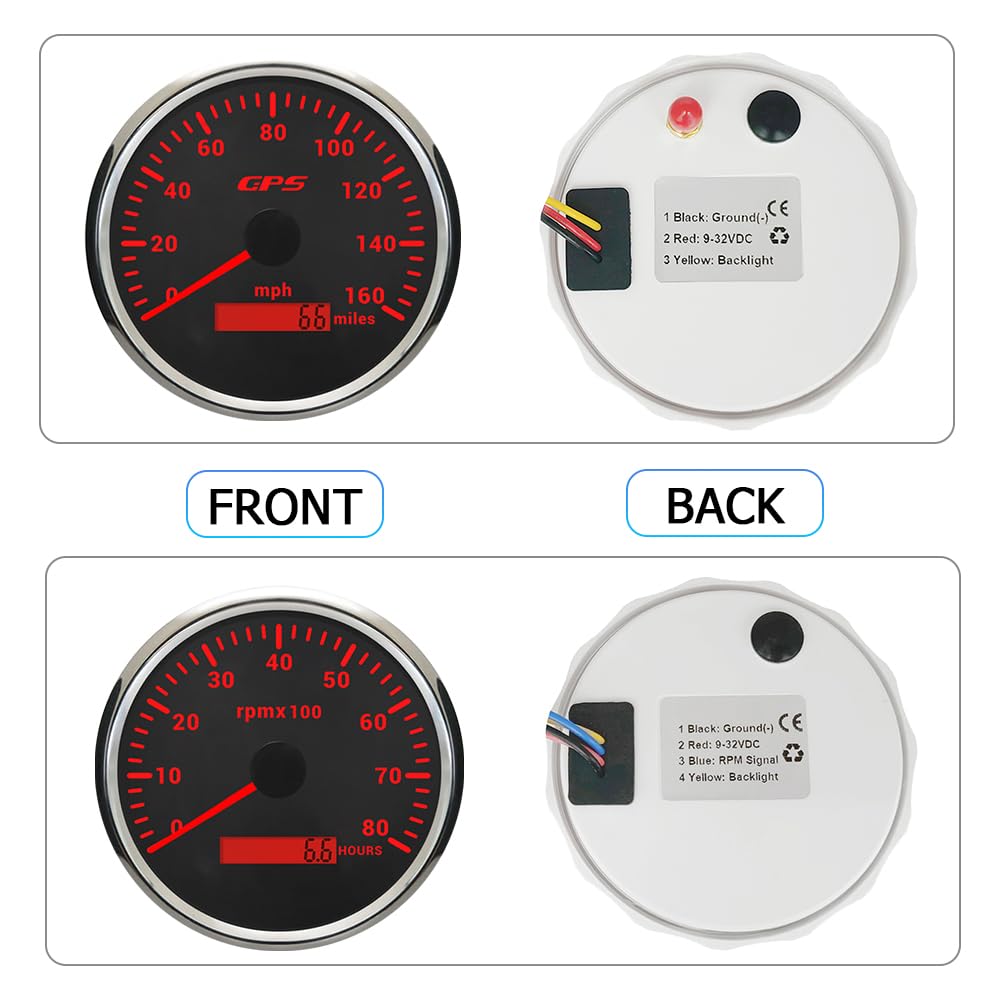 ELING Compte-tours GPS 110 mm 0-160 MPH avec affichage de la vitesse 0-8000 tr/min avec rétroéclairage 7 couleurs 12 V 24 V pour course automobile