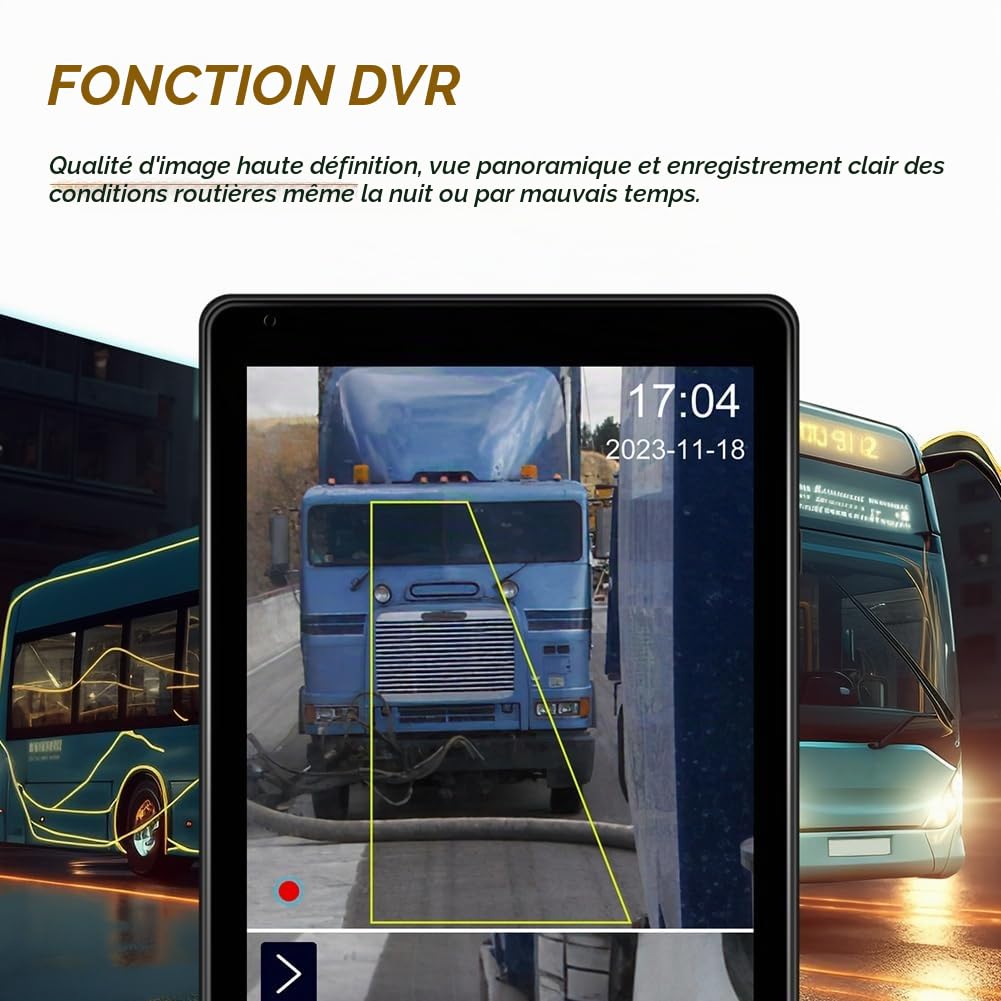 Moniteur Vertical de Vue Latérale de Voiture de 10,36 Pouces pour Rétroviseur de Camion et de Bus, Écran Tactile, Enregistreur DVR IP68 à 2 Canaux, Gauche