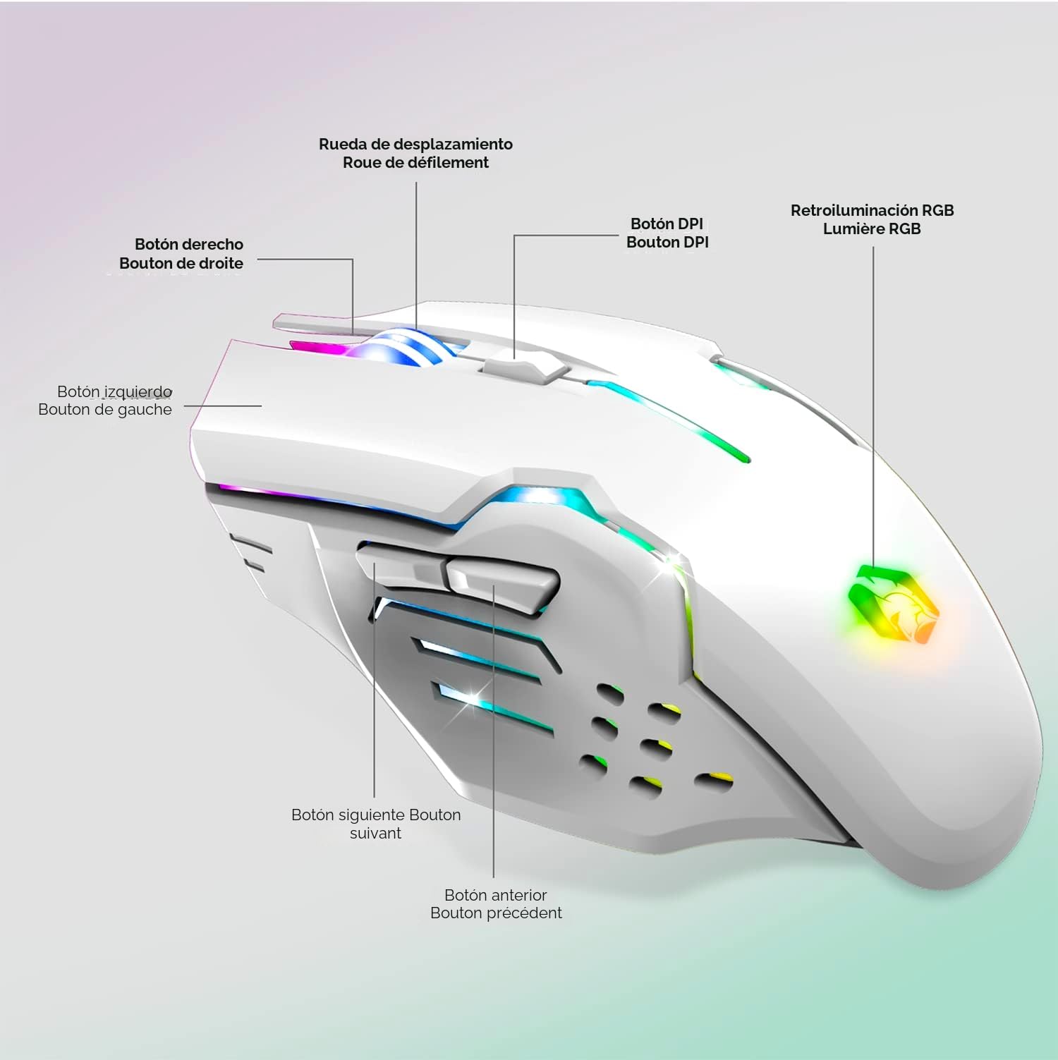 Empire Gaming - Armor RF800 Teclado y Ratón para Gamers Inalámbrico Recargable QWERTY(Layout Español) con Mouse Pad-RGB Wireless 2.4Ghz Keyboard-4800 dpi Mouse-PC PS4 PS5 Xbox One/Series Mac -Blanco