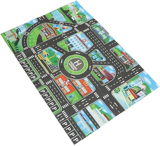 ECOMISTIQ® 83 x 58 cm City Traffic Play Mat with Tracks Roads for Car Trucks Train Toy|Baby|Baby