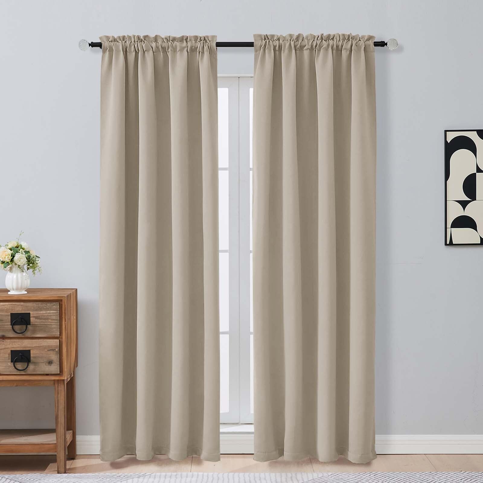 OVZME Blackout Curtains for Bedroom 84 Inch Length 2 Panels Set, Thermal Insulated Curtains for Nursery Room, Rod Pocket Window Drapes for Patio French Door Front Door, 2x40Wx84L, Biscotti Beige