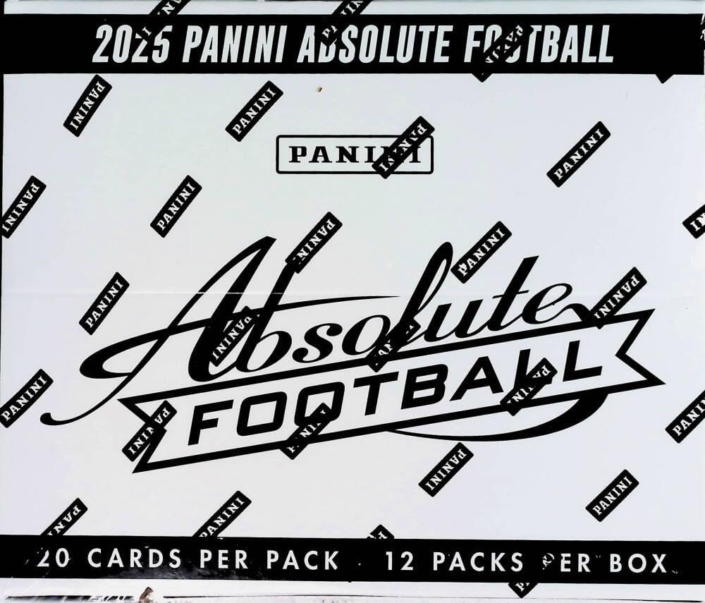 2025 Panini Absolute NFL Football Factory Sealed Cello Fat Pack Value Box. 12 Packs of 20 Cards. Chase possible autographs, serially numbered and memorabilia cards. Find 3 Exclusive Blue Parallels Per Pack. Chase the Ultra-Rare Kaboom and Explosive Inserts.