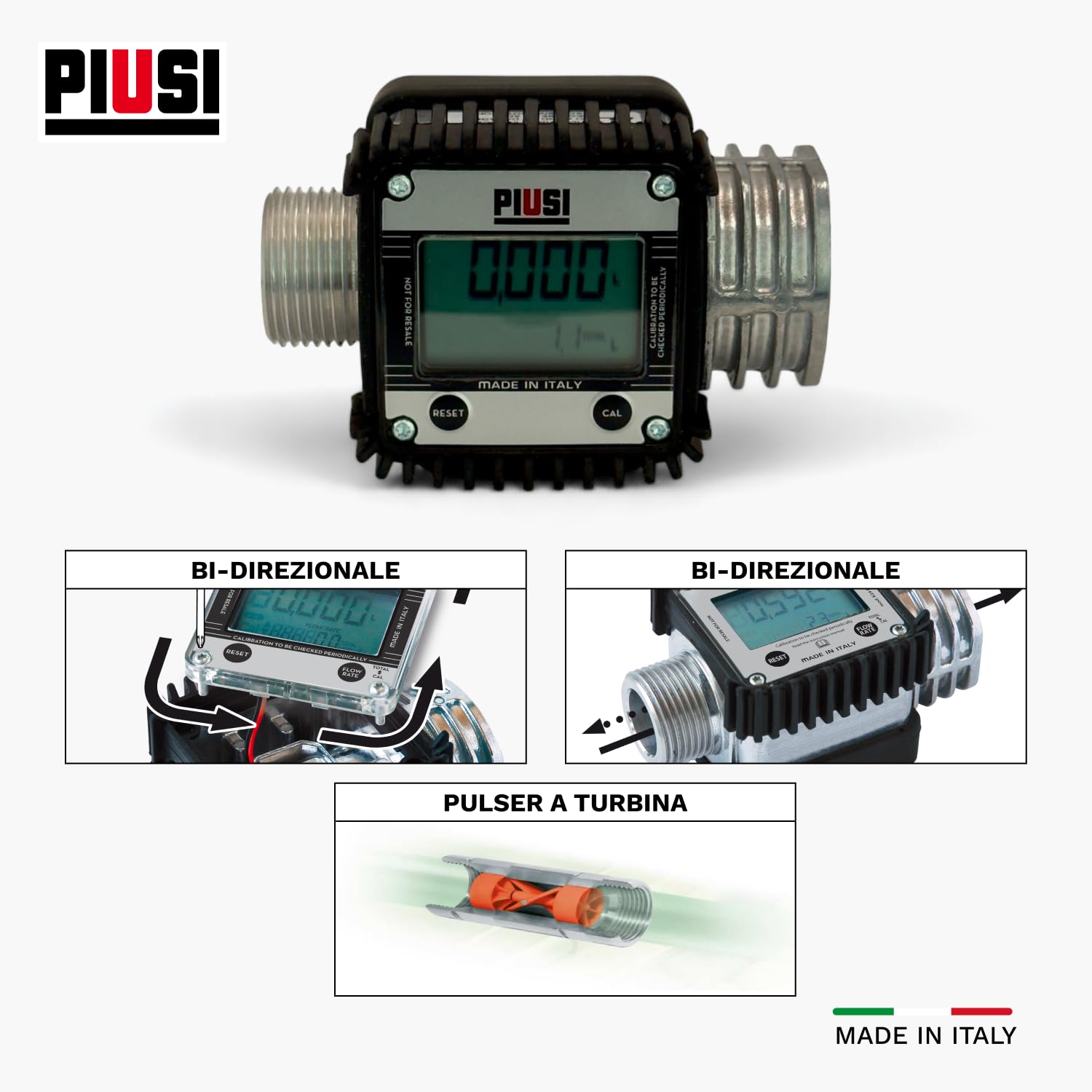 PIUSI Contalitri Digitale a Turbina per Gasolio - Misuratore Accurato 120 L/min 20 Bar, Connessione 1” BSP | K24 (F00408100)
