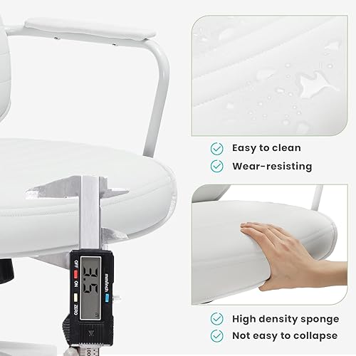 Miniatura 5 de Silla de oficina de cuero blanco con reposabrazos silla de escritorio moderna con respaldo inclinable de 45 silla de oficina en casa de mediados de