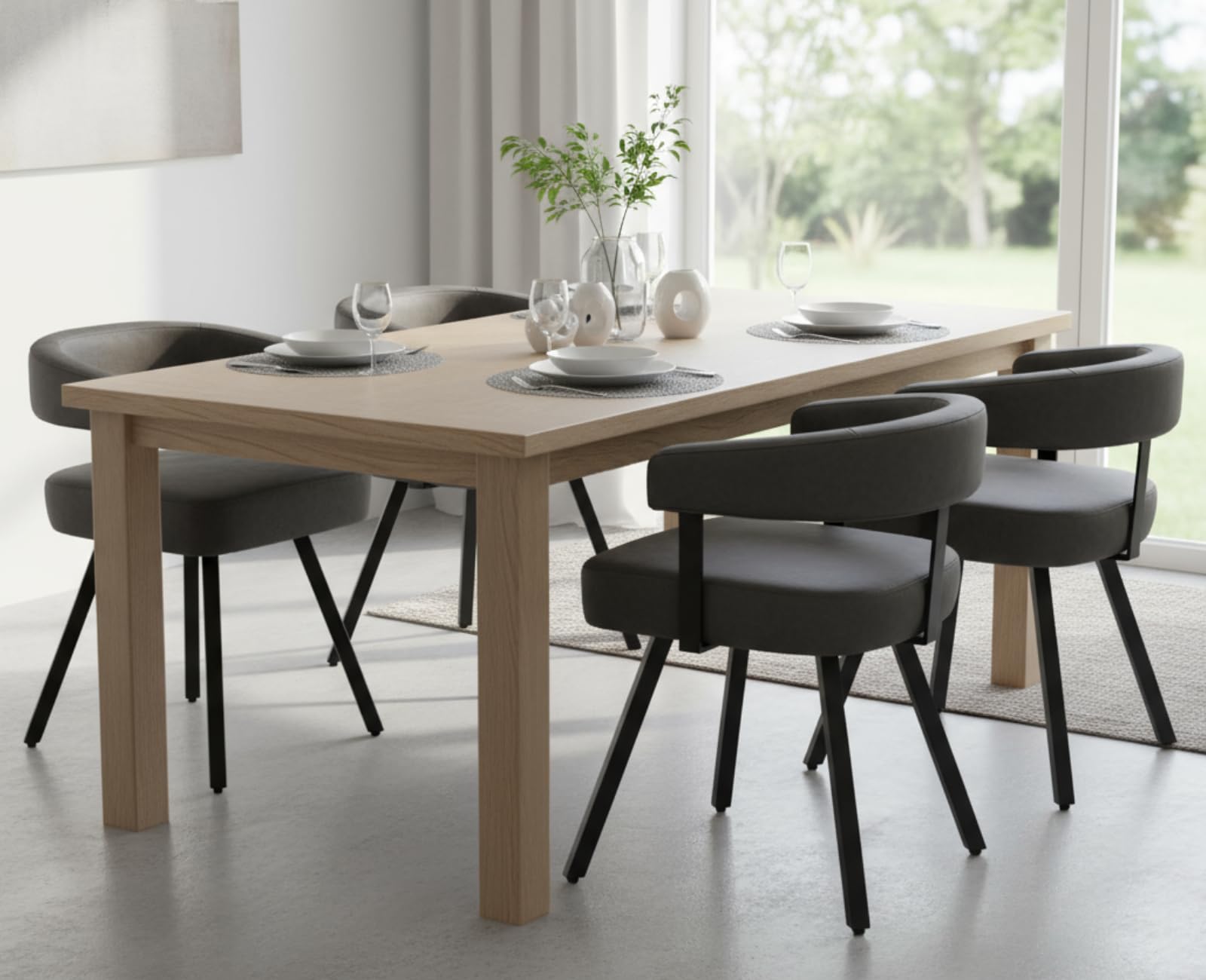 Shunzhi Modern Leather Dining Chairs Set of 4 Upholstered Barrel Fabric Dining Room Chairs Comfy Kitchen Chairs Armless Side Chair with Curved Back