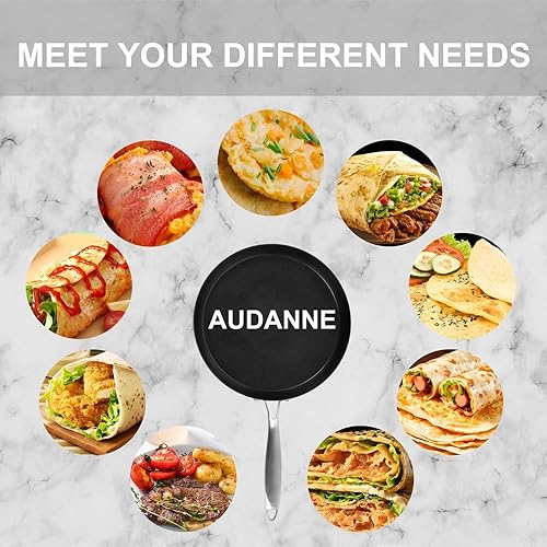 Miniatura 6 de AUDANNE Sartén antiadherente para crepas con esparcidor, sartén plana de acero inoxidable de 11 pulgadas, parrilla antiadherente para panqueques y