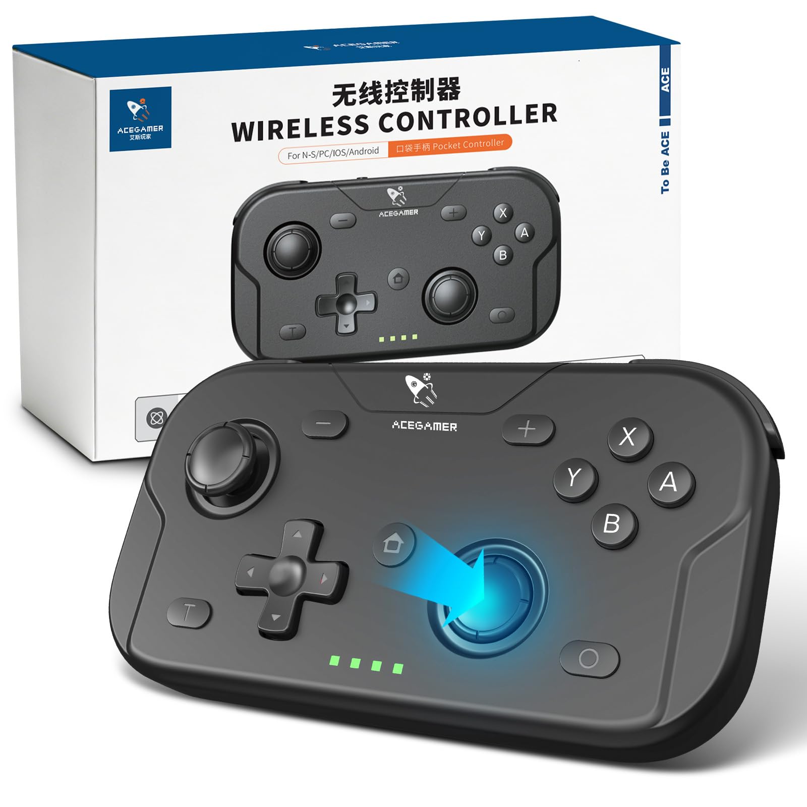 AceGamer Manette sans Fil pour Switch/Switch 2/Lite/OLED, Manette pour Switch Pro avec fonction réveil avec un bouton，avec double vibration/Turbo/Screenshot (noir)