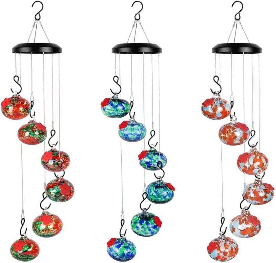 Garden Wind Chime Hummingbird Feeder - Leak-Proof Outdoor Hanging Decor Metal Nectar Dispenser 65cm Weather Resistant(Blue)