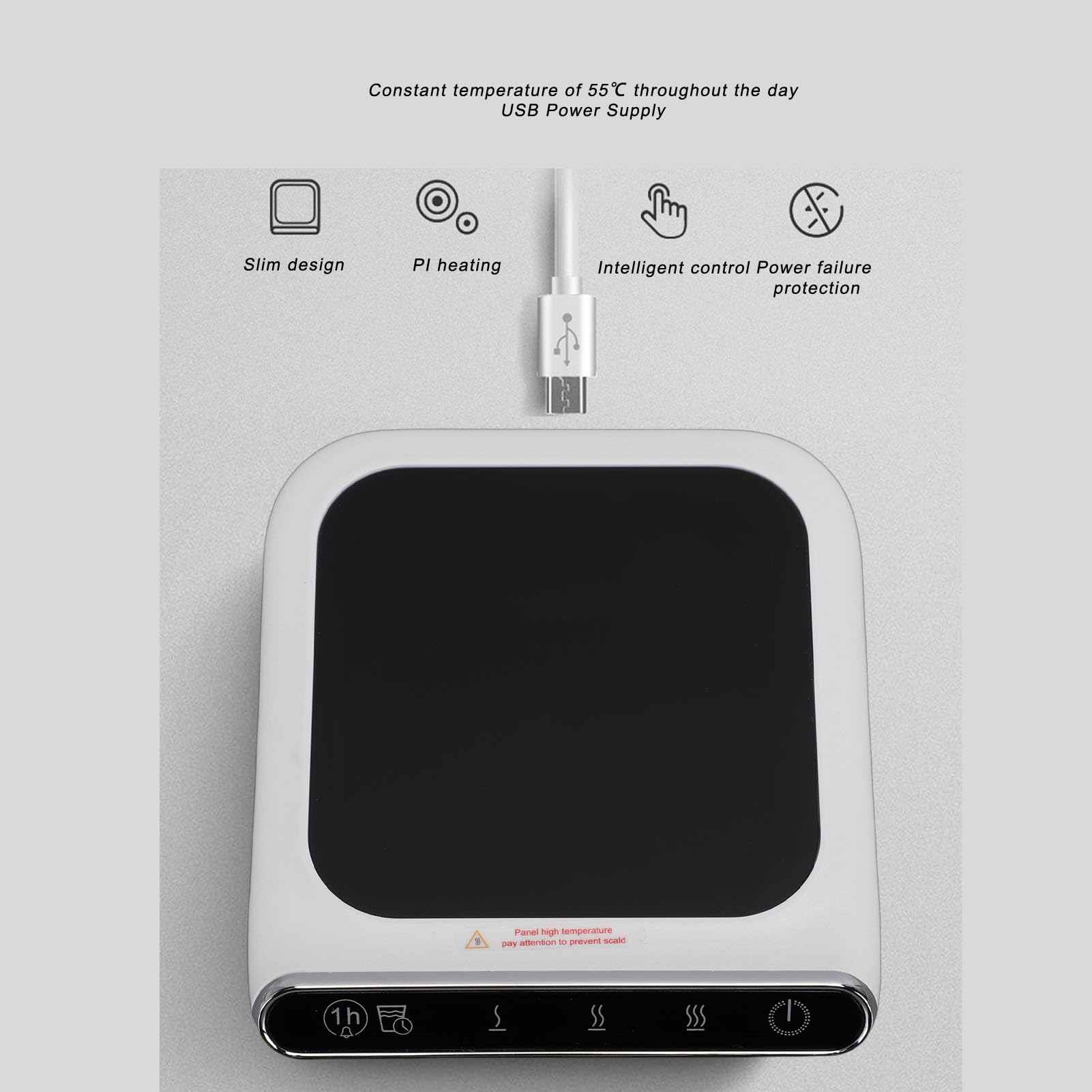 Calentador de Taza de café USB Calentador de Bebidas Inteligente portátil 3 Niveles de Temperatura Apagado automático Posavasos de calefacción para Taza de Metal de Vidrio