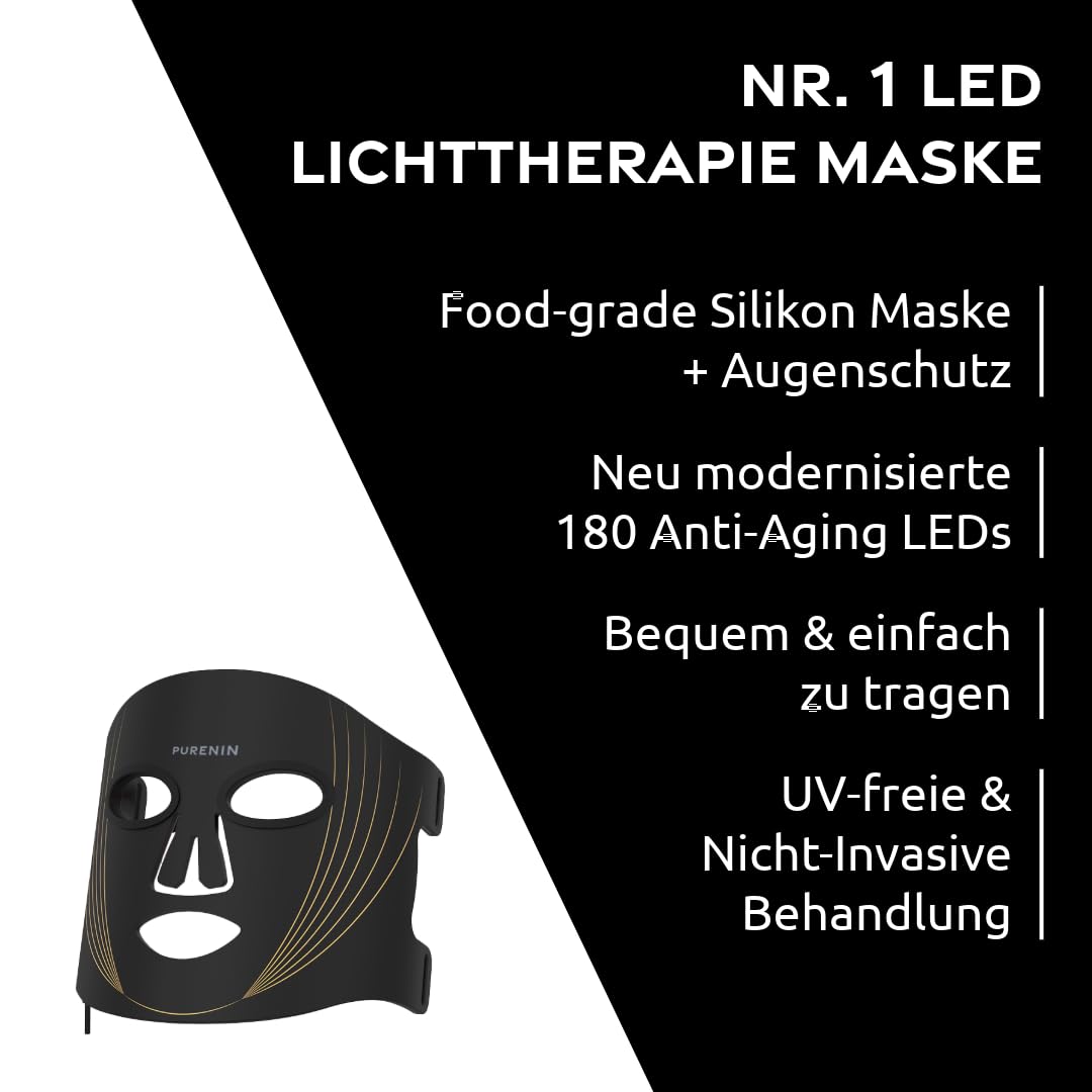 LED Gesichtsmaske: 4-in-1 Lichttherapie, Rotlicht, Anti-Aging – Kollagenboost, Akne-Pflege & Hautberuhigung | Red light therapy, Infrarot, Blau- und Gelblicht | Faltenreduktion (ohne Serum)
