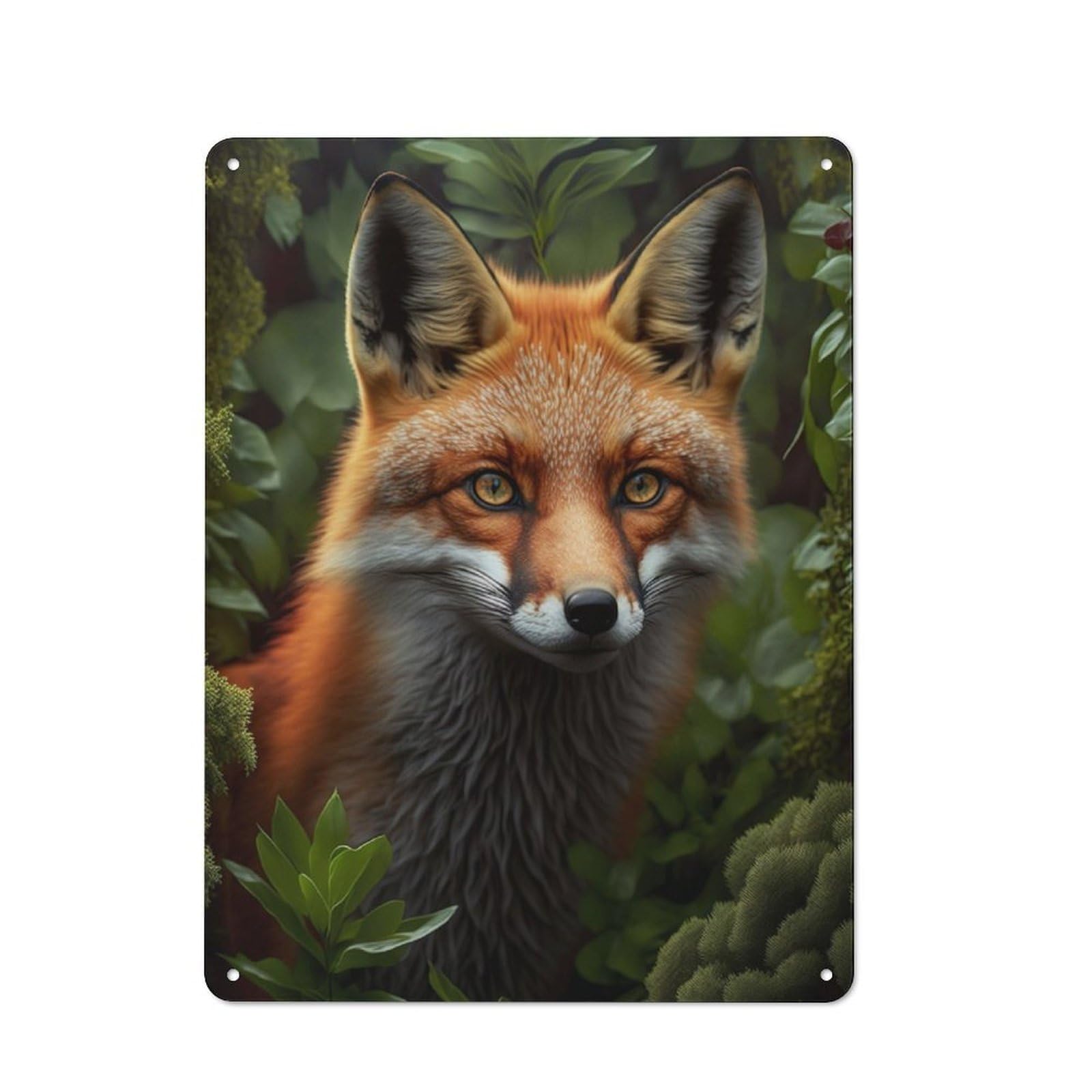 Junmoney Red Fox Tin Wall Plaque 40X30cm With For Pub Or Café, Suited To Pub Decor Enthusiasts, For Retro Home Interiors