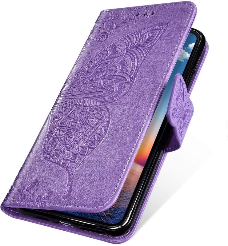 Image of ClickCase Butterfly Series for Redmi Note 15 Pro 5G Leather Embossing Wallet Flip Case Kick Stand Magnetic Closure Flip Cover for Redmi Note 15 Pro 5G (Purple)