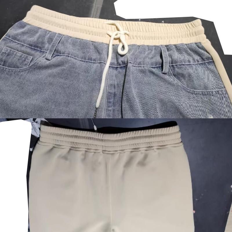 Women's Denim Trousers with Stitching and Ripped Design, Summer Drawstring Elastic Waist Wide Leg Patchwork Jeans4