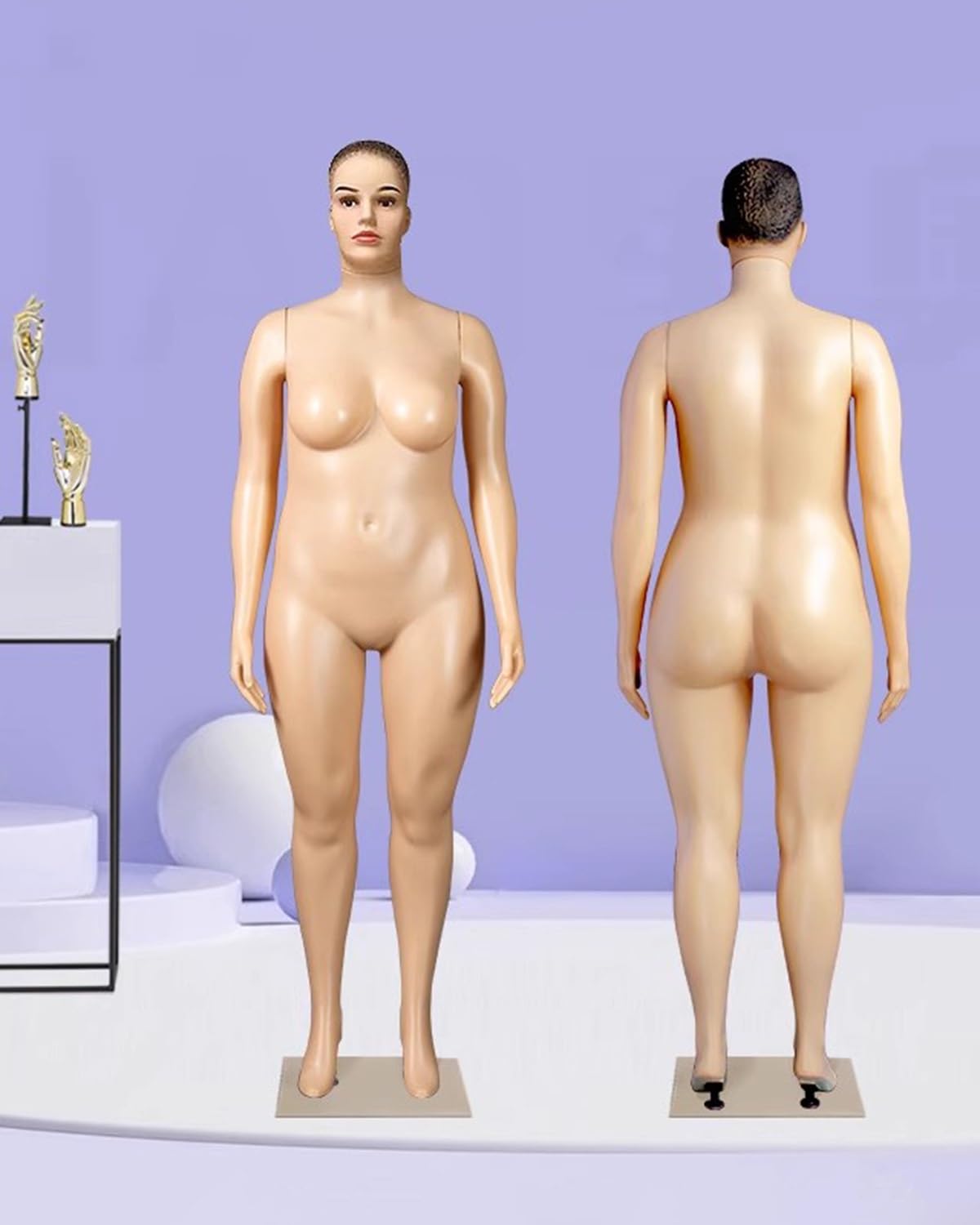 ZIMGOD Schaufensterpuppe Schaufensterpuppe in Übergröße Weiblicher Kurviger Ganzkörper, Kunststoff-Torso-Modell mit Ständer, Realistische Schneiderpuppe für Kleiderregale Kleidergeschäfte