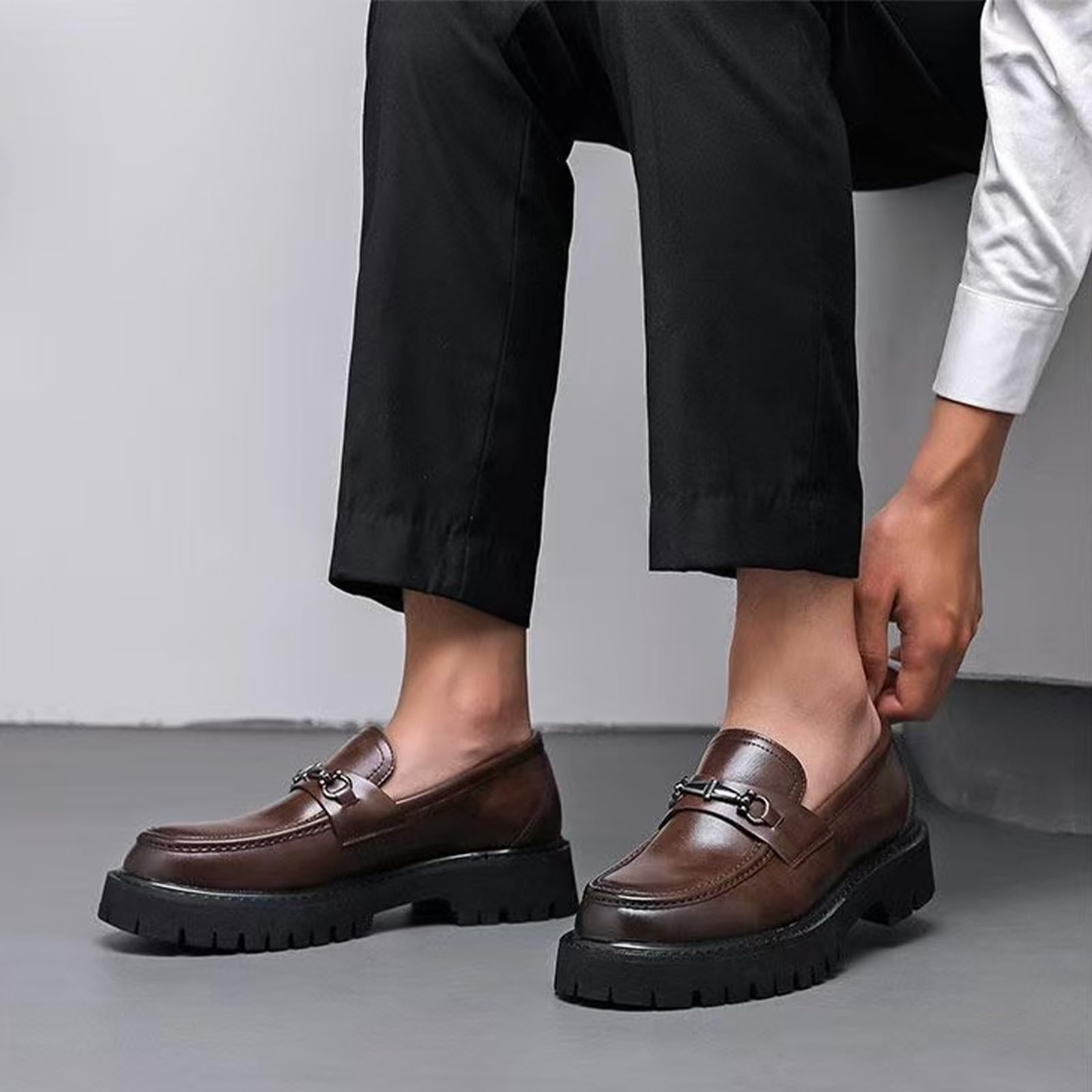 Mocassins à Plateforme en Cuir Verni for Hommes, Chaussures habillées Confortables à Semelle antidérapante, Mocassins à Mors et Bout Rond