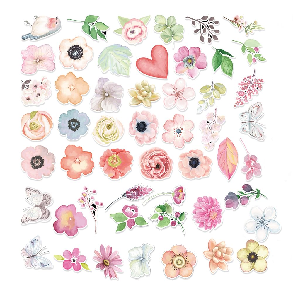 100pcs Pegatinas Scrapbooking Flores Stickers Pegatinas de Plantas y Flores Scrapbooking Sticker Bullet Journal Flores Planeta Etiquetas Pegatinas Decorativas Flores para Álbumes Tarjetas Regalo Móvil