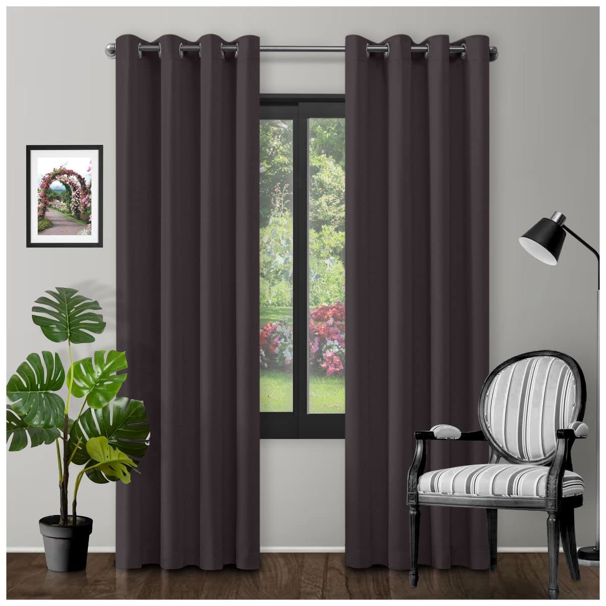GC GAVENO CAVAILIA Blackoutout Grommet Eyelet Door Curtain | 66X90 Inch Fully Lined Thermal Insulated Curtains | Luxury Noise-Reducing & Energy-Efficient Curtains Charcoal Home Decor Window Treatment