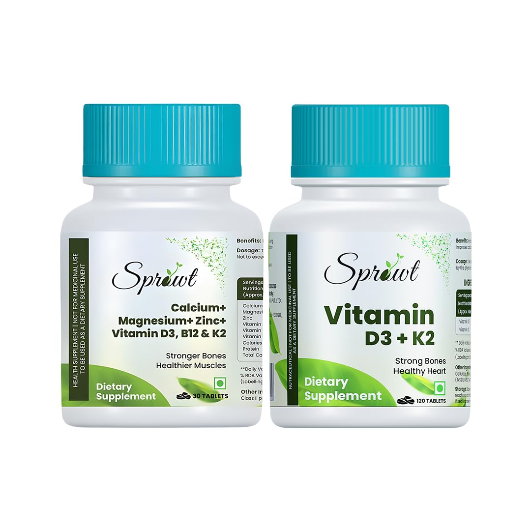 Sprowt Complete Bone, Joint & Heart Defense Combo – Calcium, Magnesium, Zinc, Vitamin D3, B12 & K Tablets (30s) + Vitamin D3 400 IU with K2 as MK7 Supplements (30s)-image-38