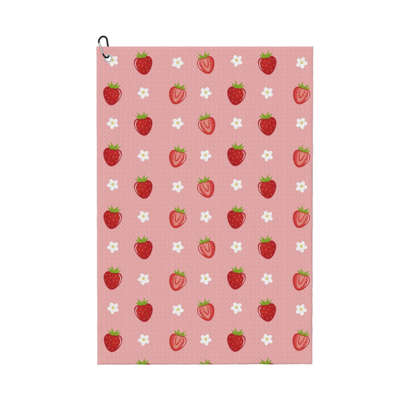 AOOEDM Strawberries Print Golf Towel with Carabiner Clip Absorbent Microfiber Golf Towel for Cleaning Golf Ball Club Putter Iron for Golf Bag Trolly Belt Loop 16" X 24"
