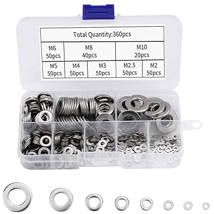 Serplex 360Pcs Stainless Steel Fender Washer 304 Stainless Steel Flat Washers for Screws, Bolts, 8 Sizes Assorted Fender Washer Flat Washer Set, M2 M2.5 M3 M4 M5 M6 M8 M10