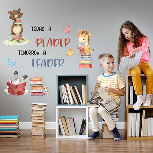 Miniatura 3 de SUPERDANT Vinilo decorativo para pared con texto en inglés "Today a Reader Tomorrow a Leader", decoración de dibujos animados, decoración de vinilo