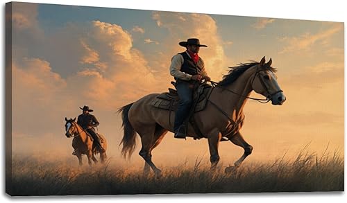Miniatura 20 de 30"x 60" Canvas Wall Art Western Cowboy Gold Vintage Horse Southwestern Desert Framed Pictures Painting Prints Large Wall Art for Living Room