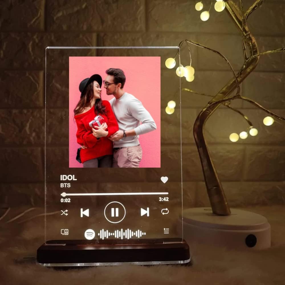 BnC Gifts LED Customized Spotify with photo & scannable link with musical plaque for birthday anniversary & couples