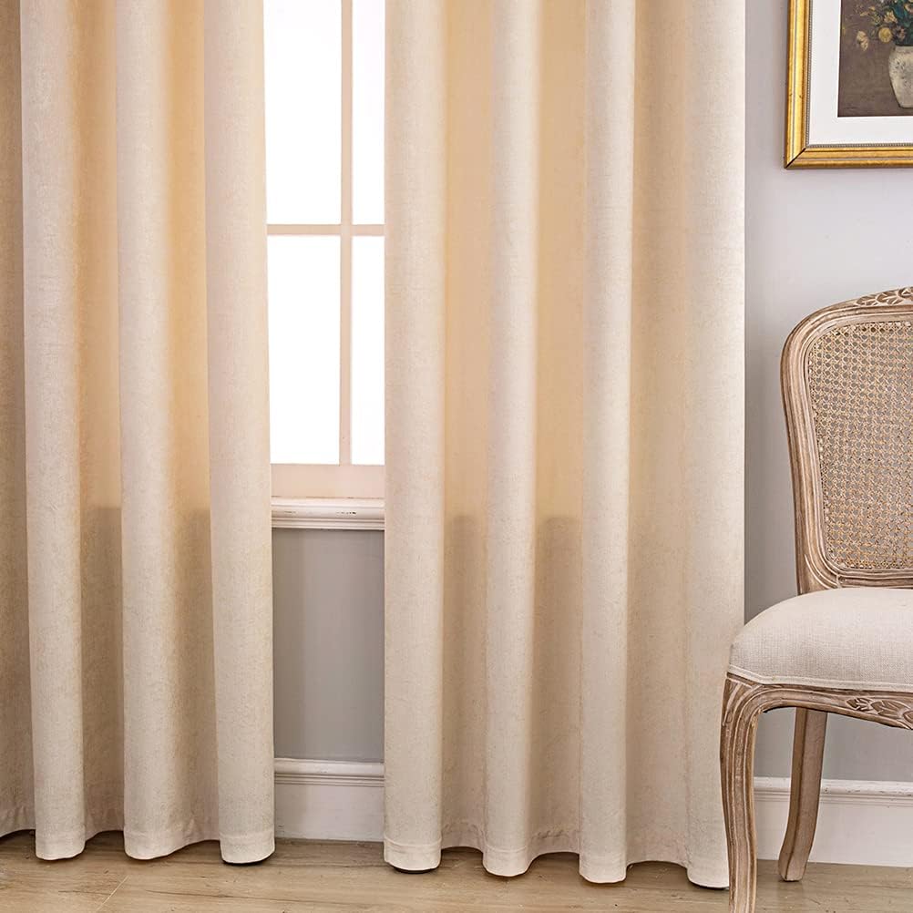 ELKCA Beige Double-Sided Chenille Curtains for Living Room Modern Window Treatment for Bedroom Curtain,Grommet Top,2 Panels (Beige, 52" W x 84" L)