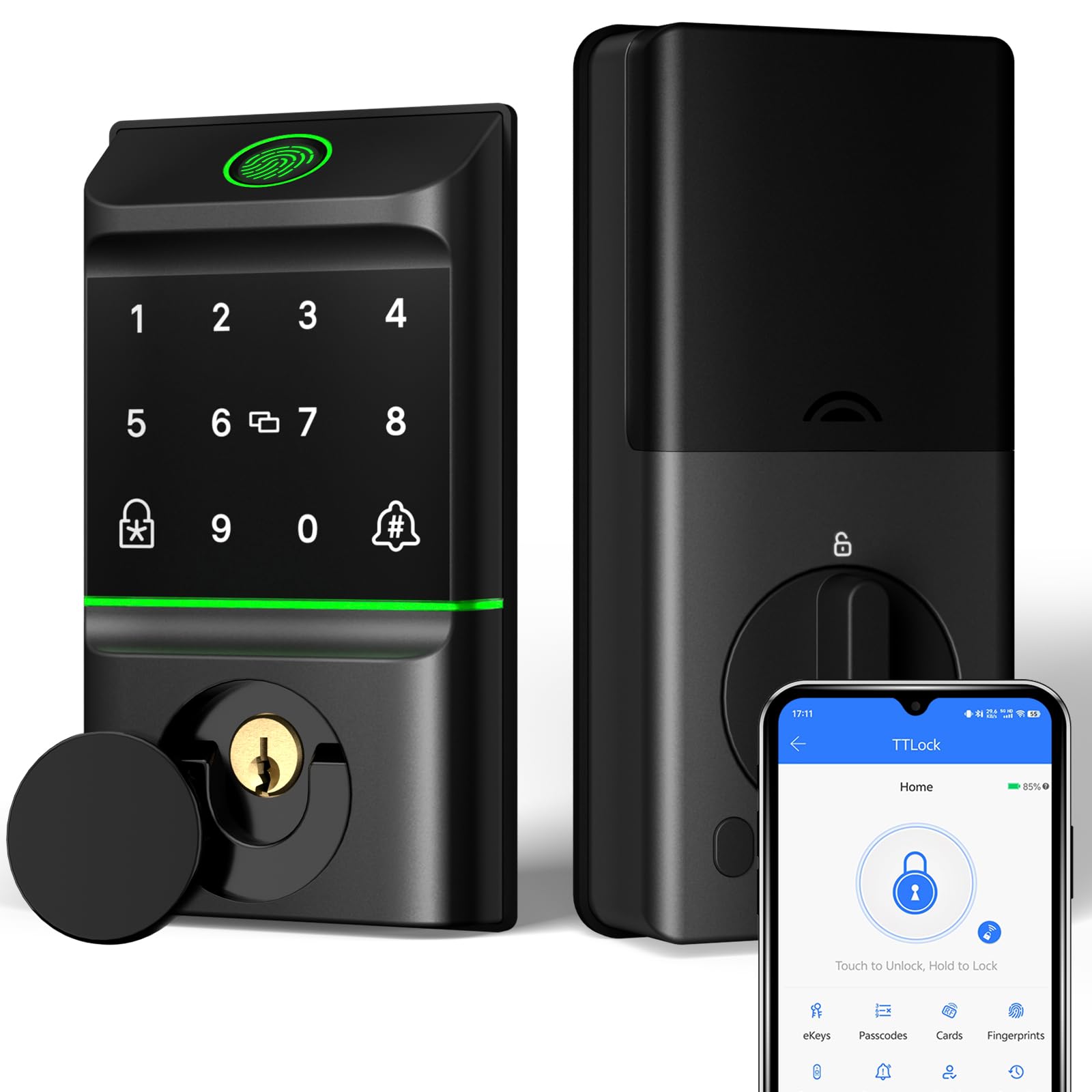 Smart Lock for Front Door, Keyless Entry Door Locks with Keypad, Fingerprint Door Lock Deadbolt, APP Control, IP53 Waterproof,Easy Install (Black)