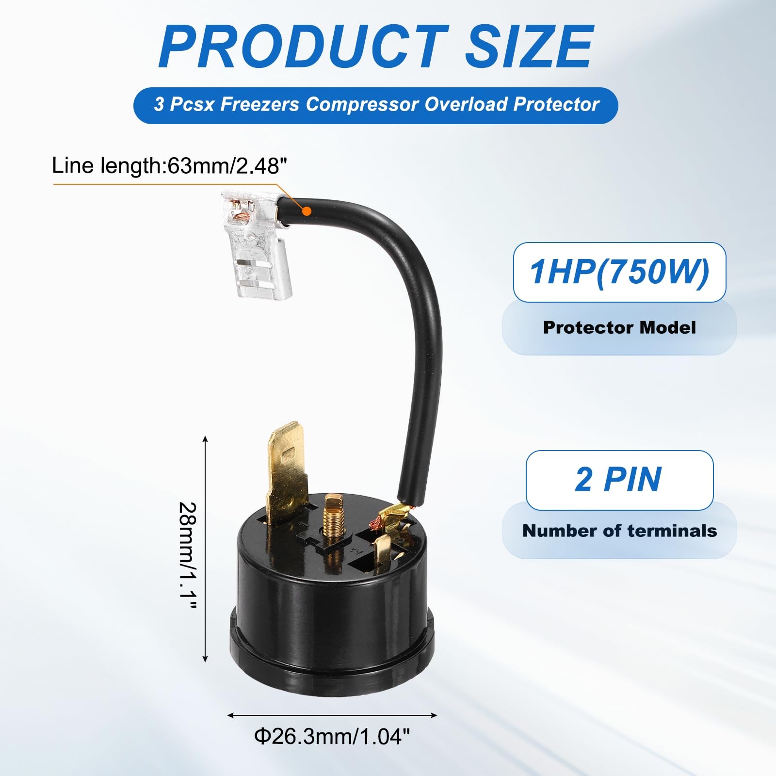 QUARKZMAN 3 szt. 1HP (750 W) Zabezpieczenie przed przeciążeniem lodówki, 2-pinowe zabezpieczenie termiczne do kompresora zamrażarki do mini lodówki, chłodziarka do napojów