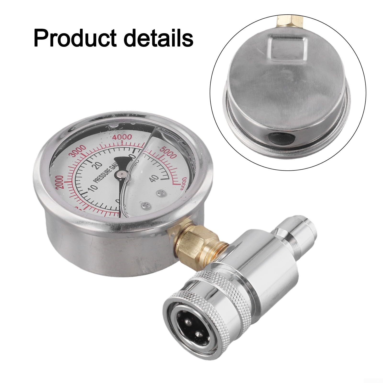 HpLive Jauge de pression en acier inoxydable pour nettoyeur haute pression, manomètre 6000 PSI, connexion rapide 3/8", mesure de précision pour le lavage de voiture et les tâches de nettoyage
