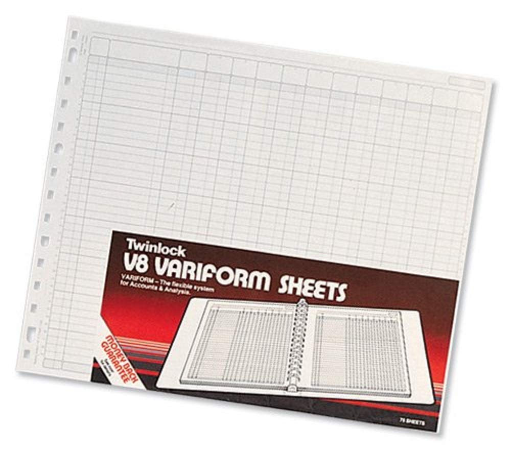 Rexel Twinlock Variform Multi-Ring Binder V8 Cash Refill Sheets 32 Columns, White (Pack of 75)