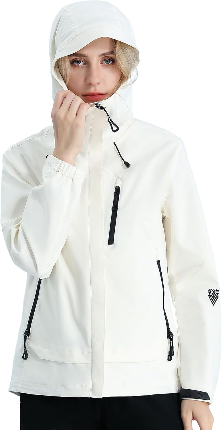 Women's Windproof Waterproof Soft Shell Jacket - Adjustable Fit, Mesh-Lined for Hiking & Camping Comfort