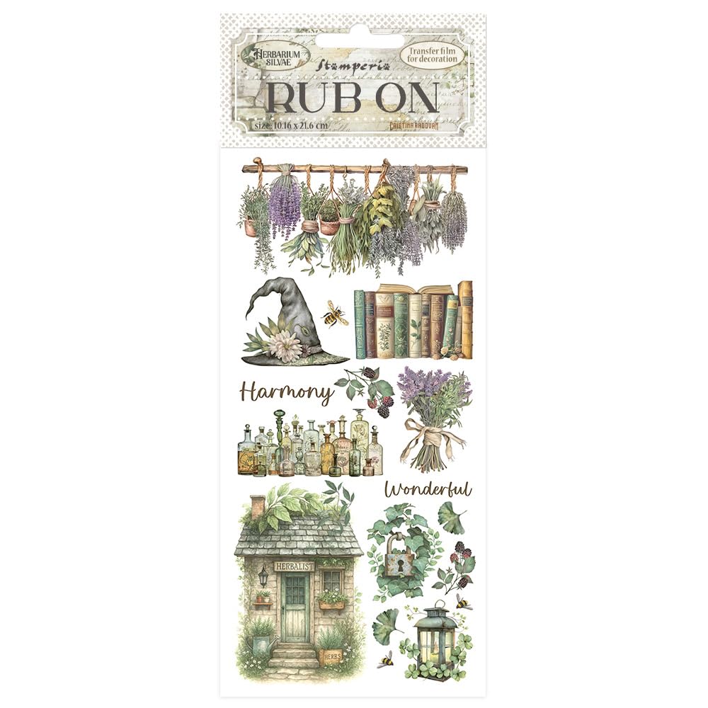Stamperia - Rub-on for Scrapbooks, Albums, Cards, Bullet Journals and More, Easily Transfer Images onto Paper and Other Surfaces, Perfect for Crafts and Gifting (Herbarium Silvae, Lavender)