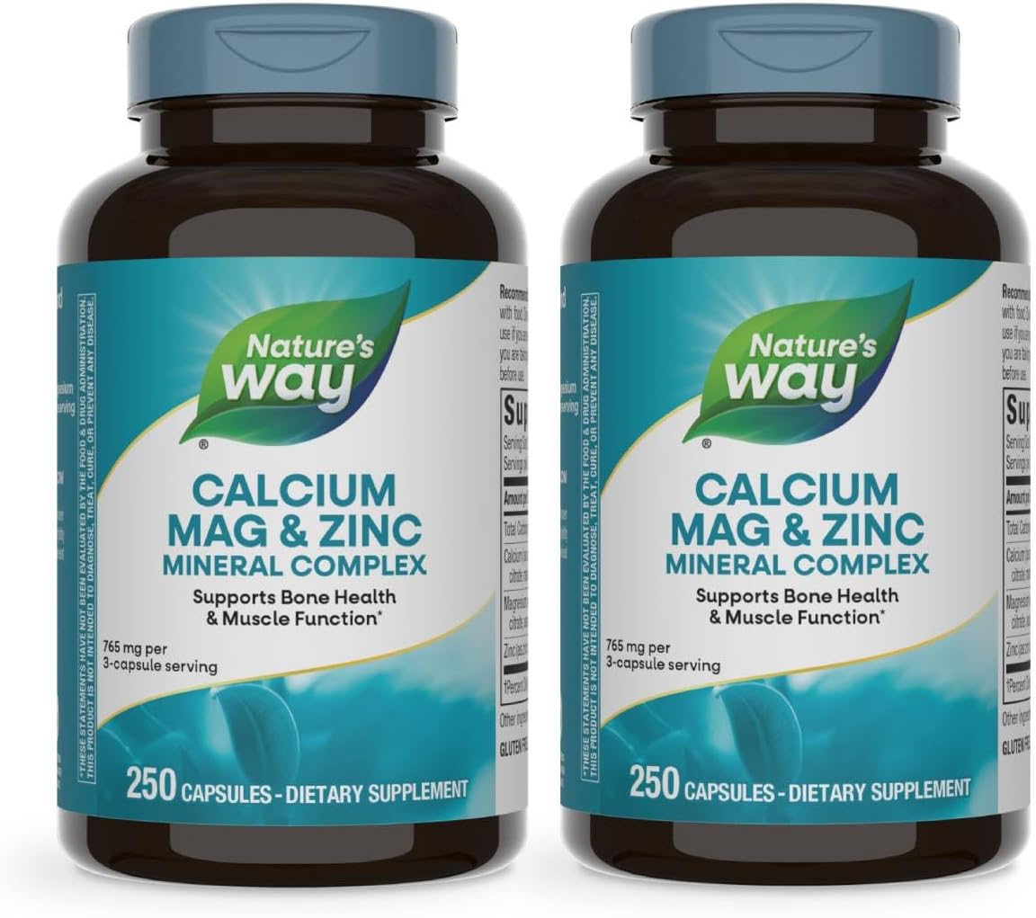 Nature’s Way Calcium Magnesium & Zinc Mineral Complex, Supports Bone Health & Muscle Function*, Immune Support*, 250 Capsules (Packaging May Vary) – 2 Pack