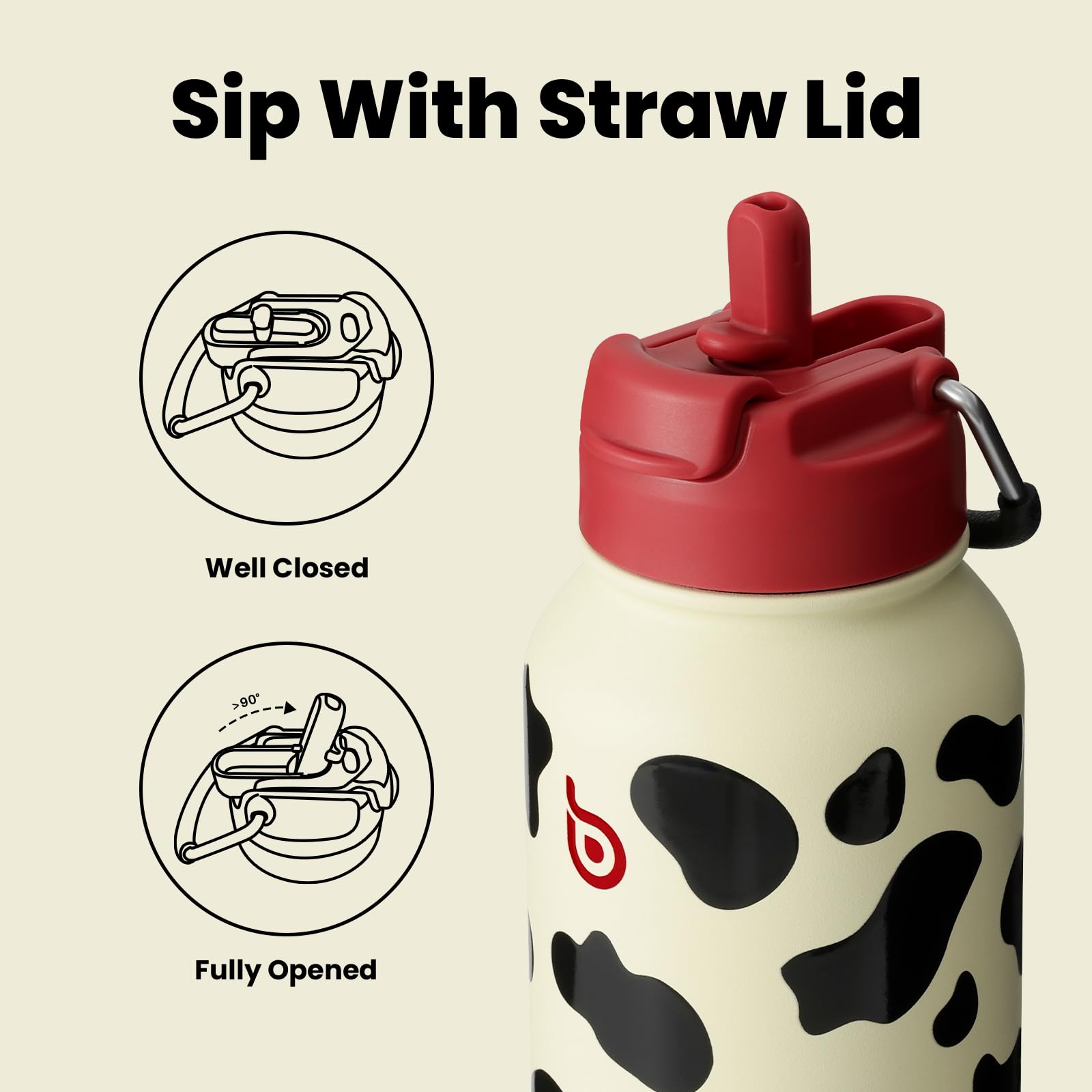 BOTTLE BOTTLE Borraccia termica in acciaio inox, con cannuccia, con coperchio a doppio uso, per palestra, con portapillole (mucca)