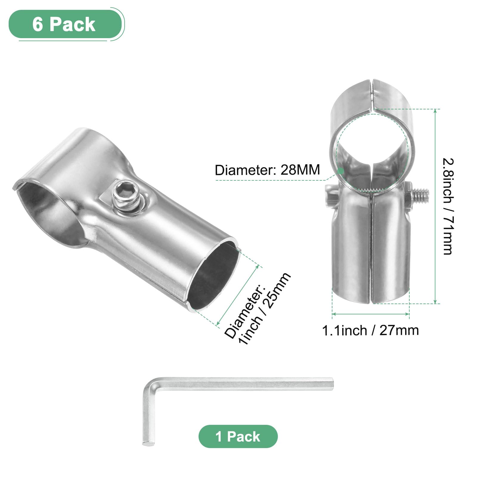 M METERXITY 6-Pack Structural Pipe Connector, T Clamps Stainless Steel Pipe Connector for OD 25MM Convert 28MM Pipe, Conduit Connectors - Image 3