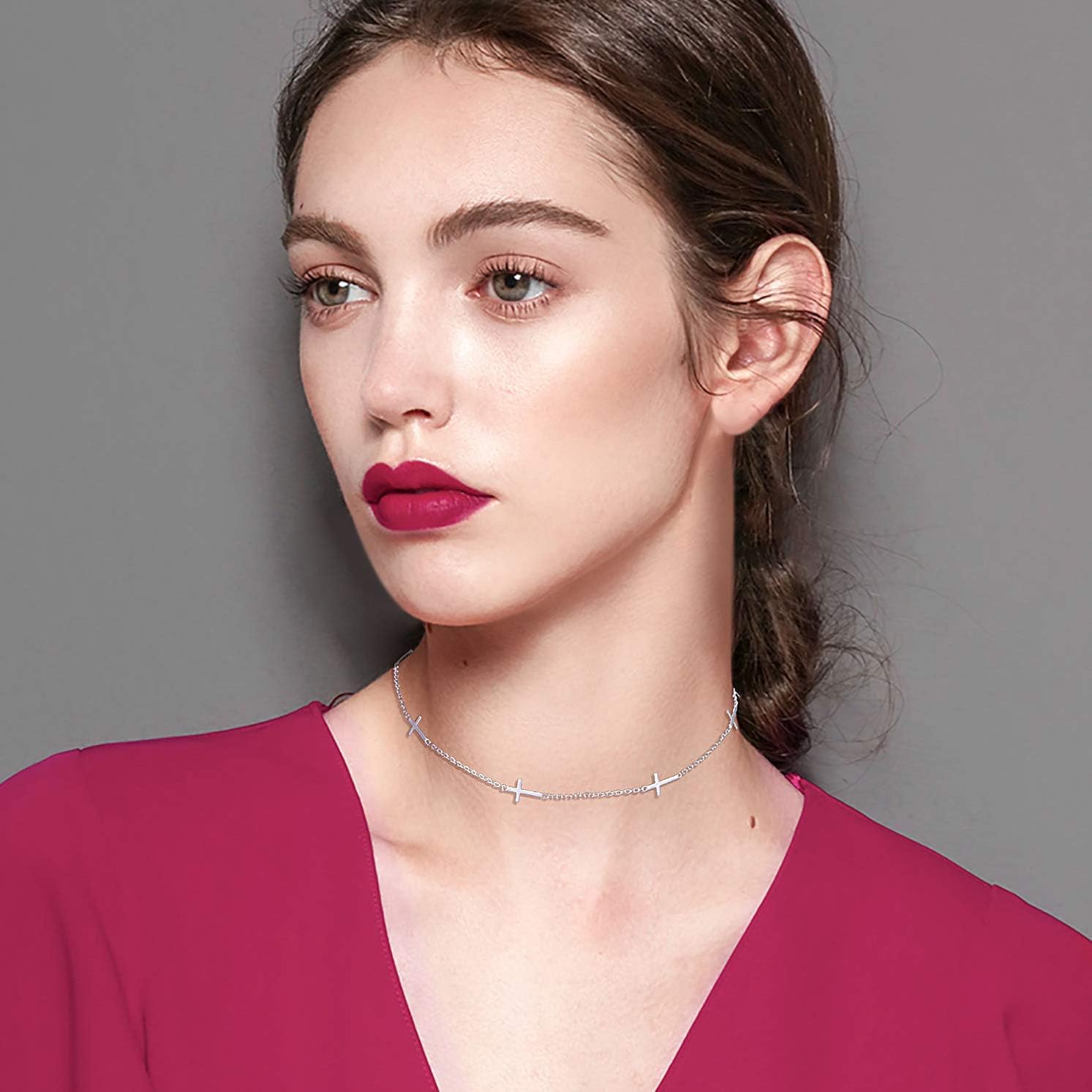 Sterling Silver Jewelry Choker Necklace Pendant Disc Chain Statement Necklace For Women 13+3 inches - Image 2