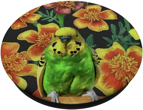 Miniatura 2 de Budgie Yellow Orange Marigolds Vintage Plant Pattern PopSockets Standard PopGrip