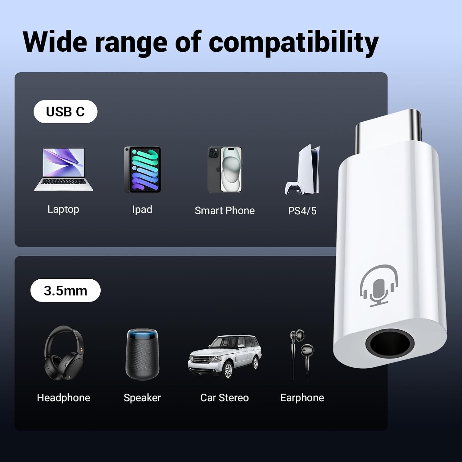 Fidioto 2Pack USB C to 3.5mm Audio Adapter, White USB C to Headphone Jack Adapter Compatible with iPhone 16 Plus/16 Pro Max/Samsung Galaxy/Ultra/iPad Pro/MacBook/Pixel image 2