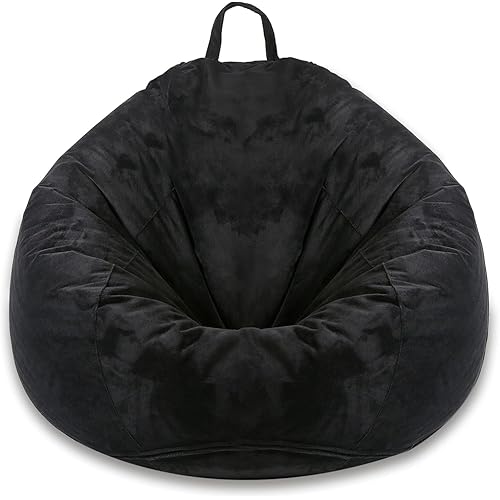 MFTEK Bean Bag Chair Cover(No Filling), Large Washable Soft Velvet Bean Bag, Stuffed Animal Storage or Memory Foam for Kid Adults, 35’’×35’’×43’’ (Black)
