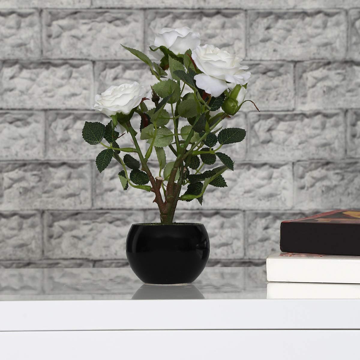 Home CentreArtificial Sachi Potted Rose with Ceramic Pot (White, 1 Piece)