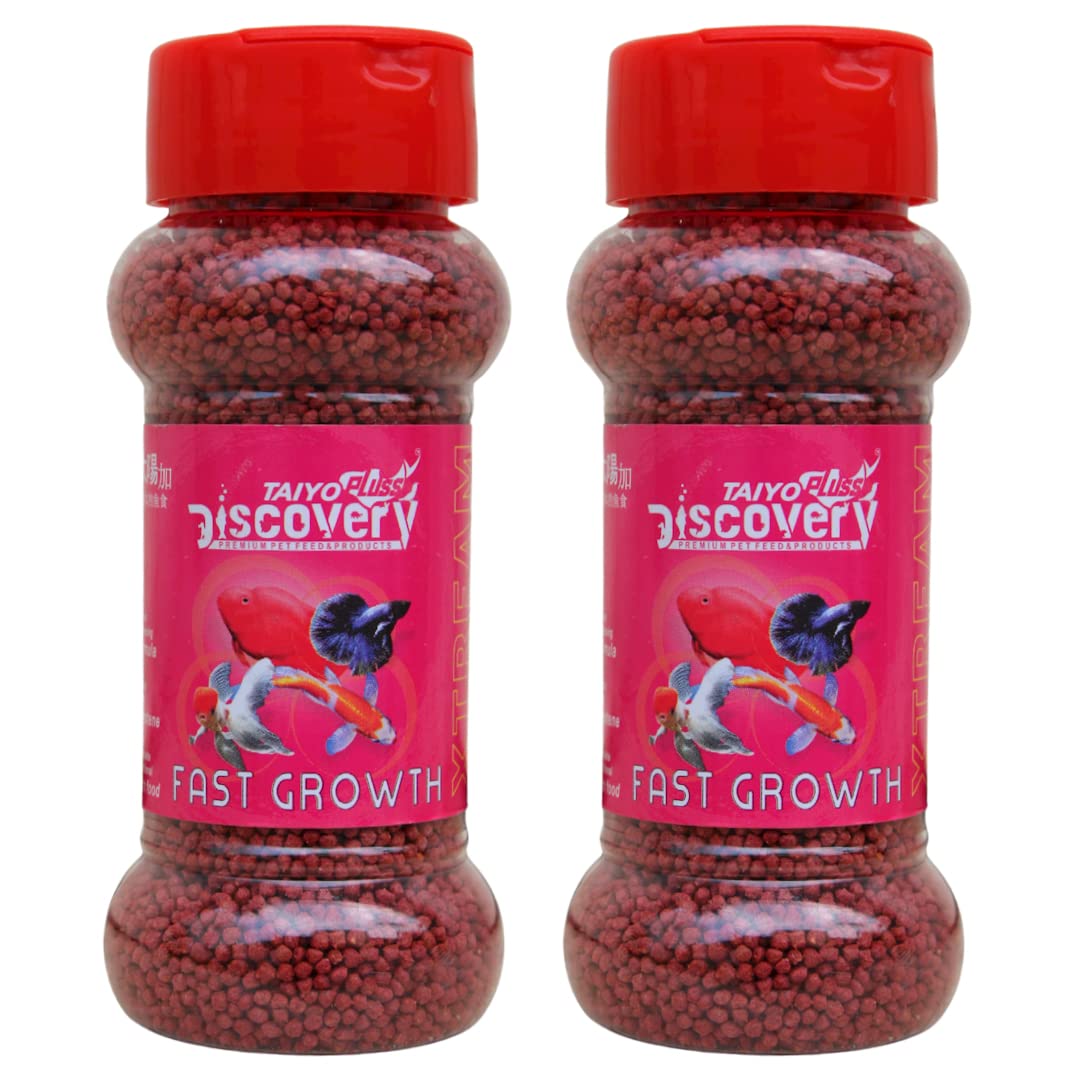 Taiyo Pluss Discovery® Xtream Fast Growth Fish Food - 60 gm (Pack of 2) | Growth & Colour Enhancing Formula | Suitable for Gold Fish, Angelfish, Molly, Tetra, Sword Tails, Small Parrot Fish, Betta