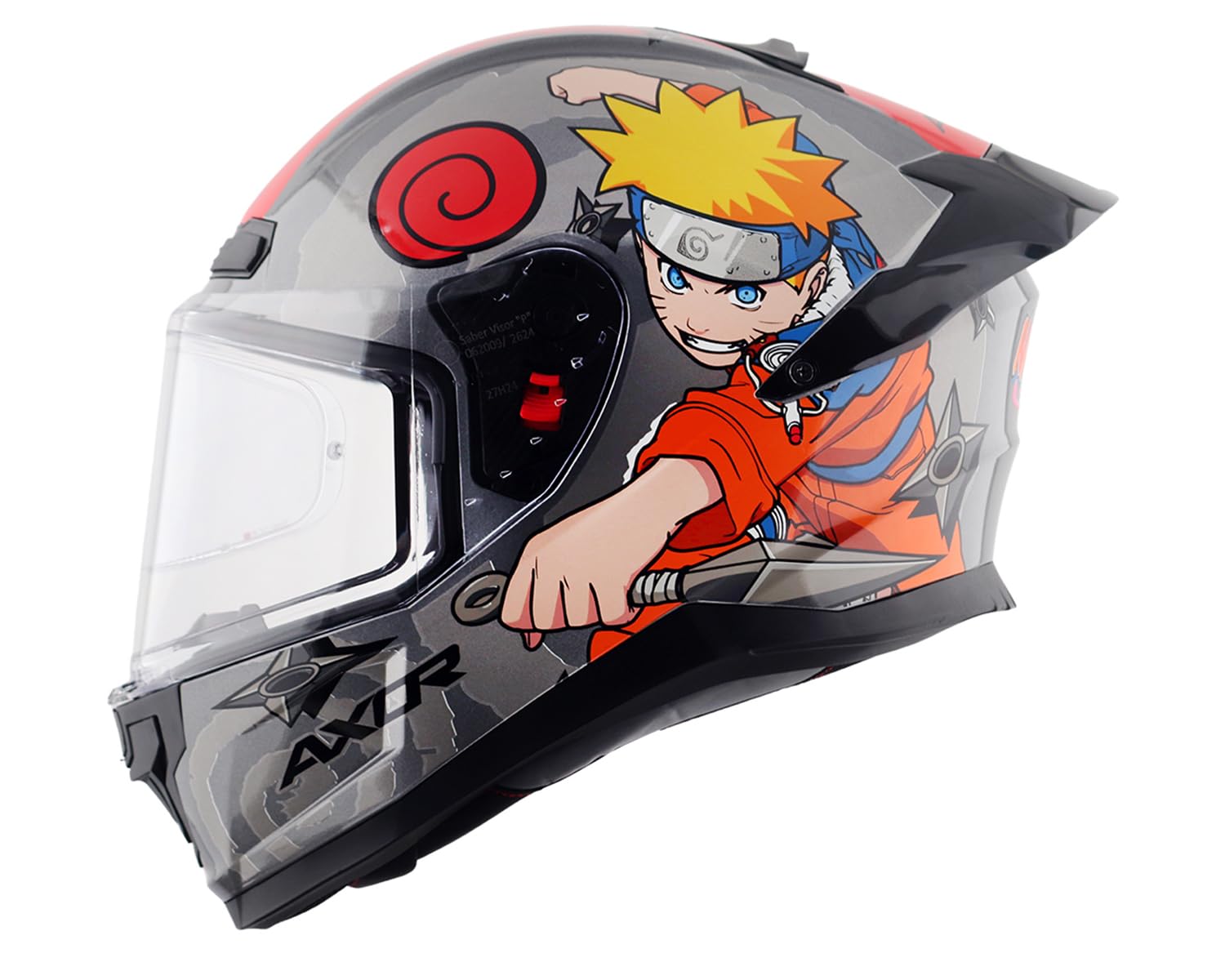Saber Naruto ISI ECE and DOT Certified Gloss Finish Full Face Helmet for Men with Pinlock Fitted Clear Visor -Black Orange-M