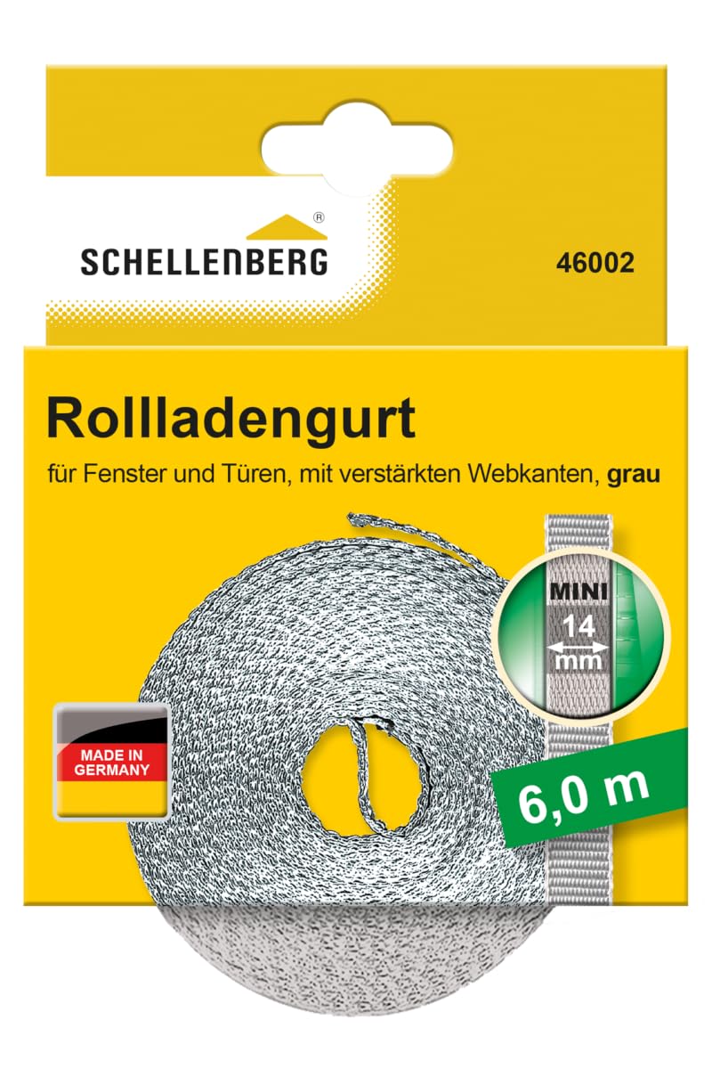 Schellenberg 46002 Rolladengurt 14 mm x 6,0 m System MINI, Rollladengurt, Gurtband, Rolladenband, grau