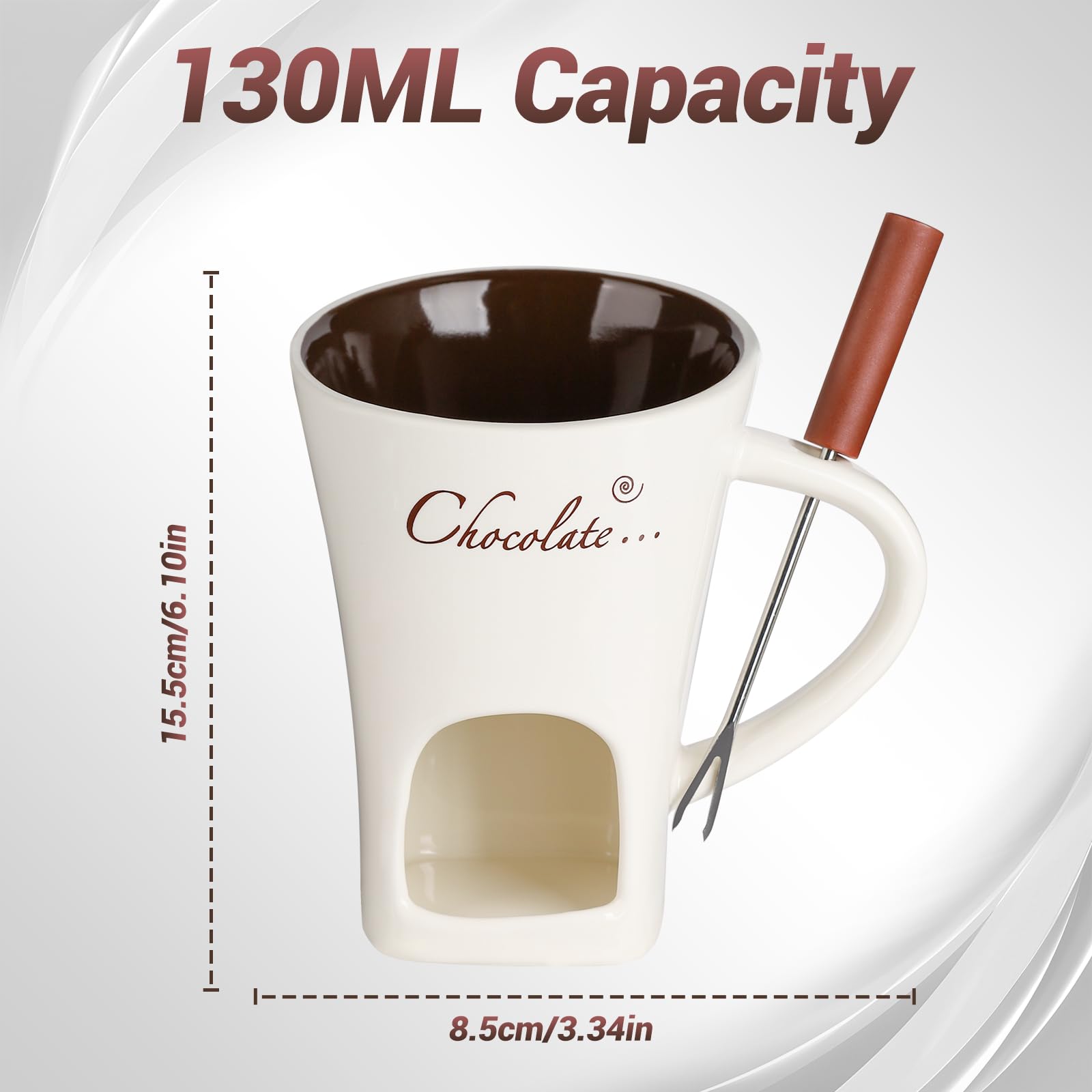 Chocolate Fondue Mug with Fork, Ceramic Fondue Mugs, Melting Chocolate Pot, Cheese Warmer Cup - Image 2