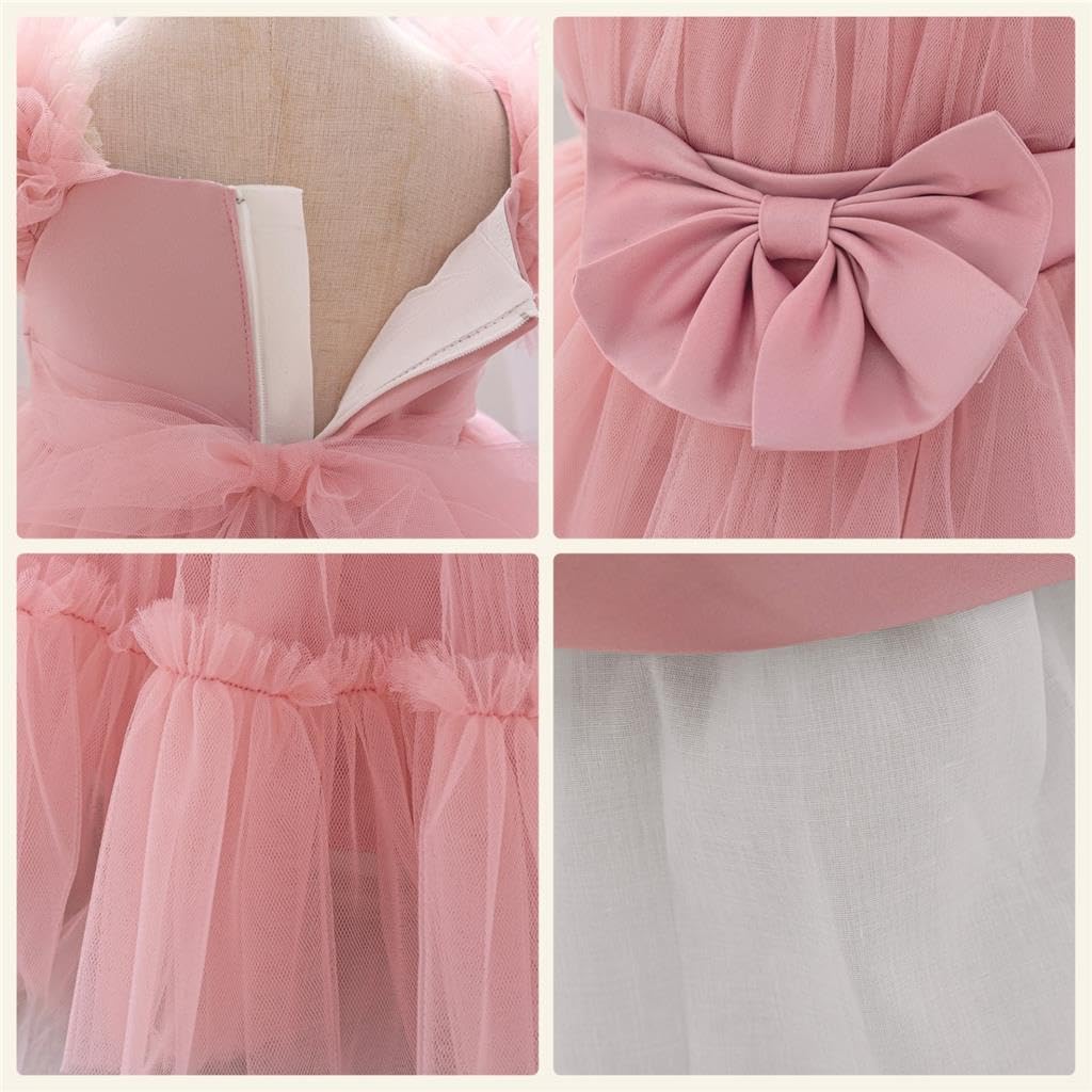 Lito Angels Robe en Tulle Fille avec Bandeau, Taille 9 Mois-3 Ans | Bandeau assorti, Corsage sans manches, encolure carrée, jupe tulle 4 couches, gros nœud à la taille, Mariage, Cérémonie, Fête