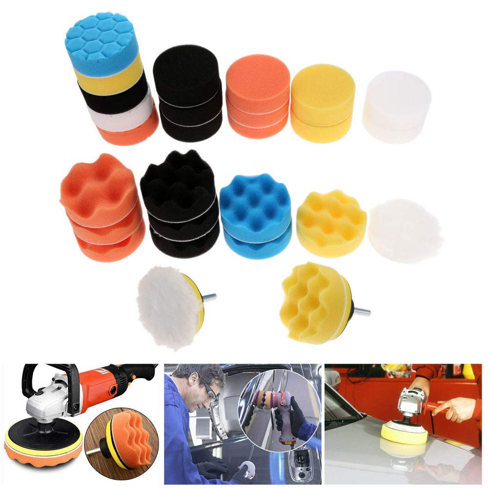Kit de Almohadillas de Pulido con Cera para Pulido de Esponja de Coche de 31 Piezas de 3 Pulgadas, para pulidora de Coche M10, Adaptador de Taladro, Herramientas de Limpieza