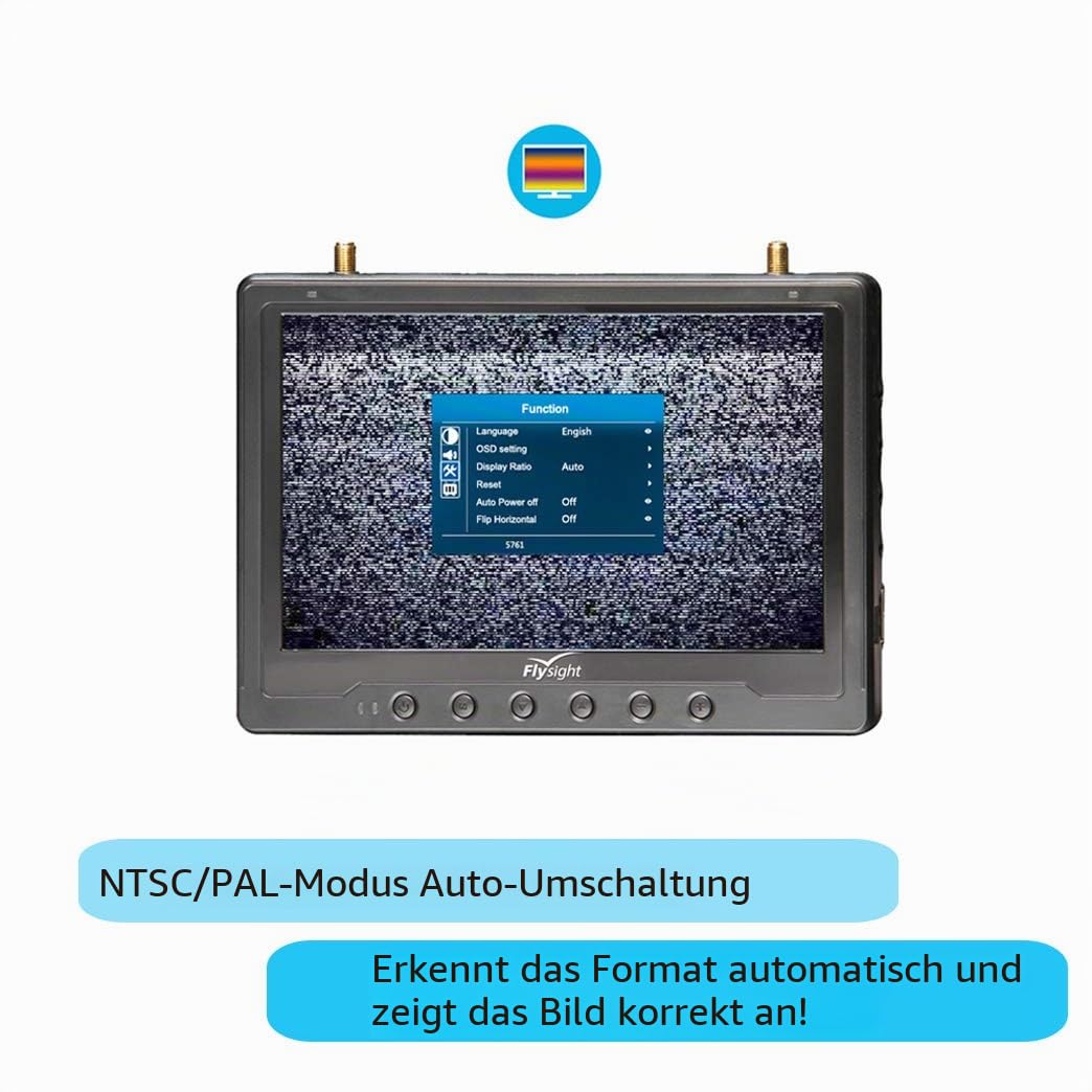 Black Pearl Diversity Monitor RC801 FPV Monitor with DVR in 5.8Ghz 40CH 7inch FPV Screen Receiver Built in Battery with Sunshade Hood for RC Racing Drone DJI Phantom Airplane (SMA ANT)