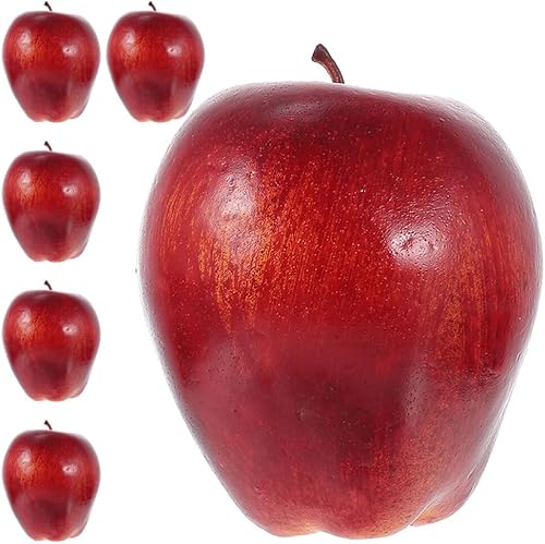 NOLITOY Juego de 6 manzanas artificiales de imitación de color rojo oscuro, modelo de frutas realistas para el hogar, cocina, boda, fiesta,